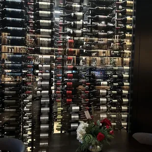 a wine rack in the dining room
