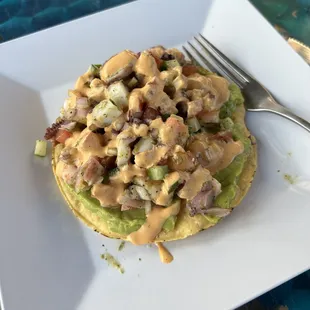 Octopus, shrimp, cucumbers, and avocado