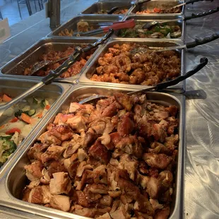 a buffet with many different types of food