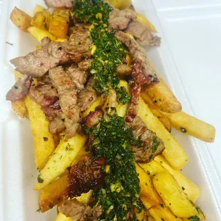Chimichurri fries with Steaks