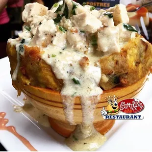 Garlic chicken Mofongo yes that Garlic sauce pretty much complements plenty of our dishes.