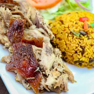 Roast pork is always available during lunch our. Out for a quick bite stop and refill.