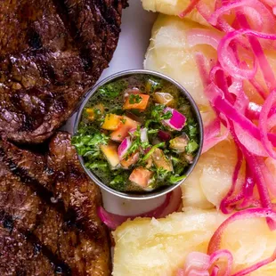 Grilled picahna with your choice of side we recommend Yucca and of course our Chimichurris sauce.