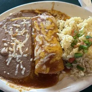 1 Enchilada with rice and refried beans
