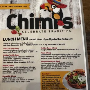 Lunch menu
