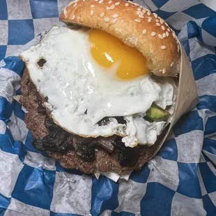 Impossible burger with egg.
