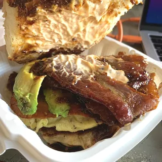 Candy Bacon, Avocado and Egg Sandwich