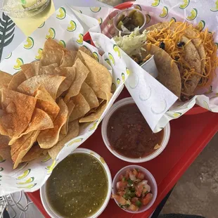 Chips &amp; Salsa. Crispy beef tacos 1.49 during happy hour