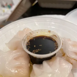 Steamed Shrimp Dumpling with a special sesame soy sauce