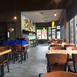 tables and chairs in a restaurant