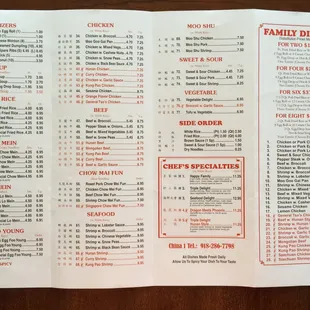 Menu as of 1/21/16