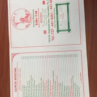 a menu for a chinese restaurant