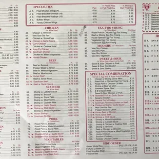 Dinner menu items as of May 21, 2020