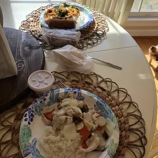 two plates of food on a table