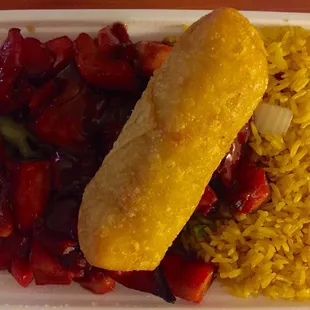 Bourbon Chicken w/ fried rice and egg roll
