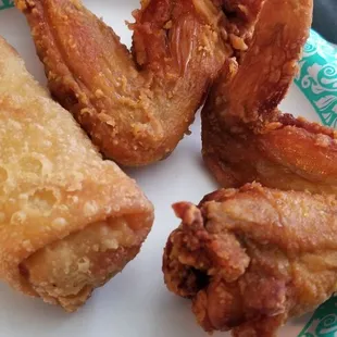 Chicken wings and egg roll