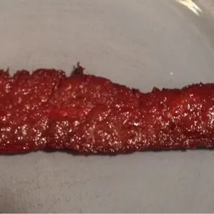 Not a stellar representation of the product but really tasty all the same. Teriyaki Beef skewer.