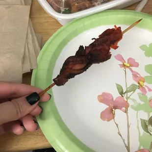 Thank you YELP reviewer who recommended the teriyaki chicken on a stick. Holy smokes is good