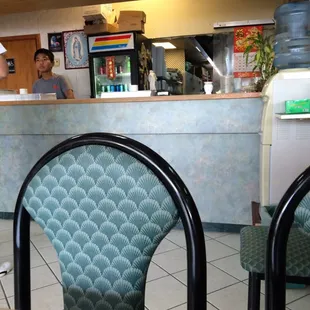 a view of a restaurant counter