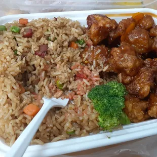 Orange chicken with pork fried rice