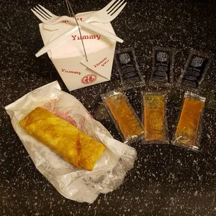 Shrimp  fried rice &amp; shrimp egg rolls with very little shrimp in the egg rolls.
