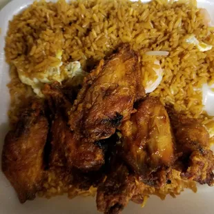 Chicken wings with shrimp fried rice