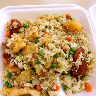 rice and vegetables in a styrofoam container