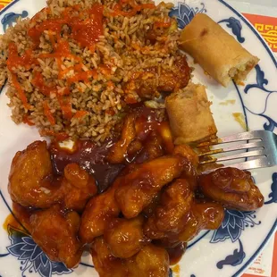 a plate of chinese food