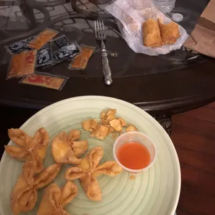 Crab Rangoon and egg rolls