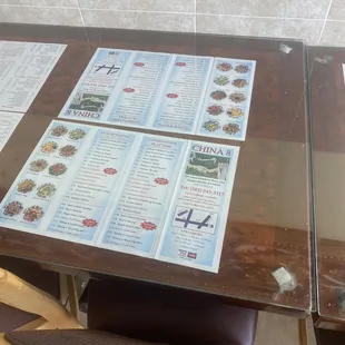 a table with menus on it