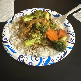 Chicken and broccoli with white rice