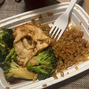 Chicken broccoli with pork fried rice. Sorry, dug in!