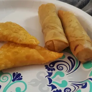 Crab rangoon and spring roll