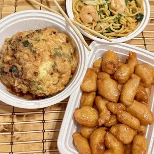 Y(･‿･)u can't go wrong with Shrimp Lo Mein, Shrimp Egg Foo Young and Honey Chicken @ #China99