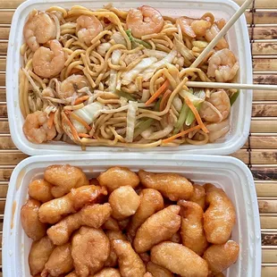 It's been awhile! Always sweet ladies @ #China99-Old St. Augustine Rd. Hot, quick and delicious Shrimp Lo Mein and Honey Chicken