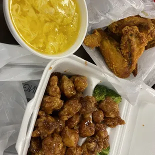 General Tso Chicken, wings and egg drop soup!