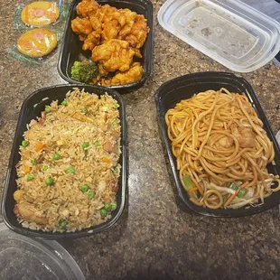 Shrimp chow mein, Orange Chicken, house fried rice. Everything was excellent