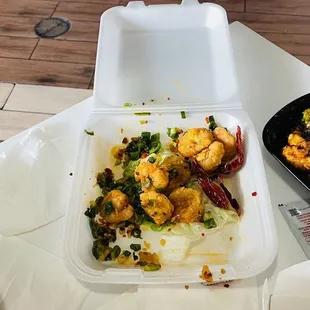 a take out box of food