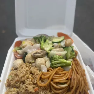 a take out container of food