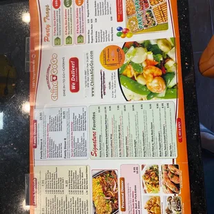a menu for a chinese restaurant