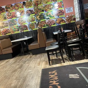 Menu options displayed inside the restaurant.