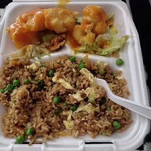 Supposed to be honey walnut shrimp. They put orange sauce on it instead.The lady did not offer No refund or exchange.