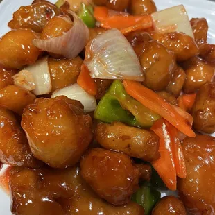Chicken and pork sweet and sour! Yummiest!