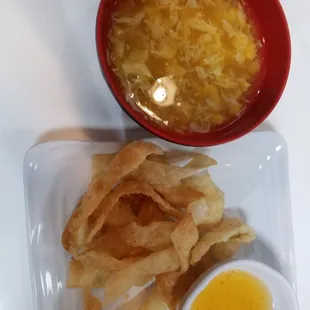 Crunchy noodles and egg drop soup. (12/8/2019)