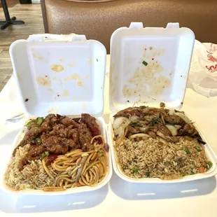 Hunan Beef and Spicy Twice Cooked Chicken Lunch Special