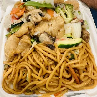 L31. Seafood Combination Lunch with chow mein only. The seafood is good. The chow mein is bad.