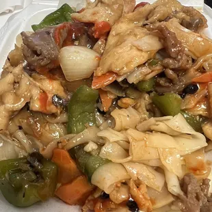 Combination chow fun with gravy. The bomb!!!