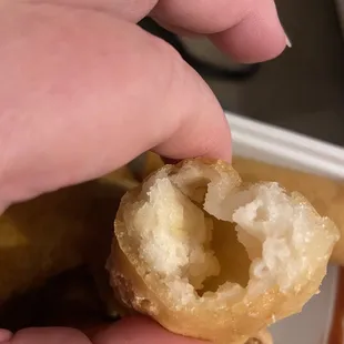 Shrimp puff all dough and a tiny bit of shrimp, pass