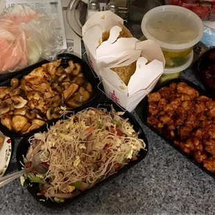 a variety of food items on a table