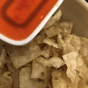 Crispy wonton chips! Yes!